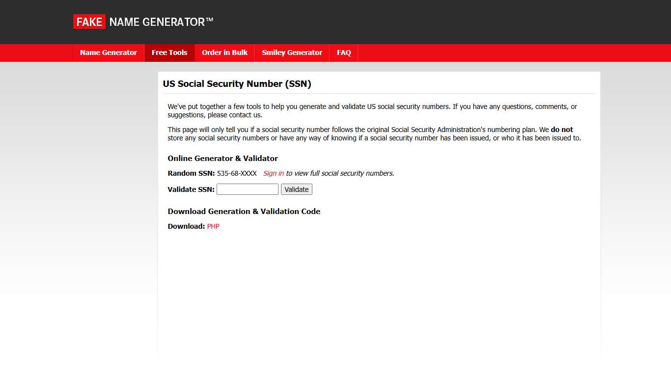 US Social Security Number (SSN) - Fake Name Generator
