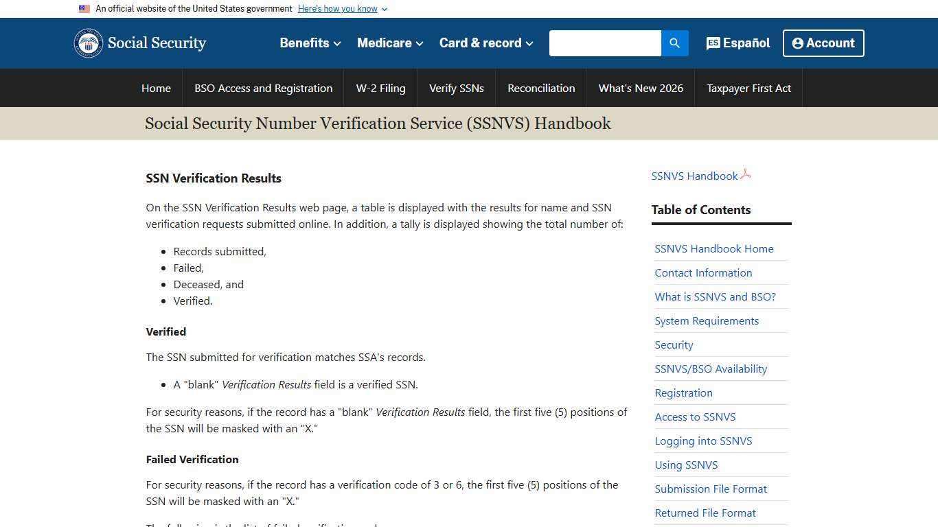 SSN Verification Service Handbook | SSN Verification Results