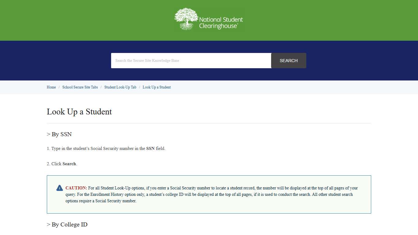 Look Up a Student – Clearinghouse School Secure Site Help