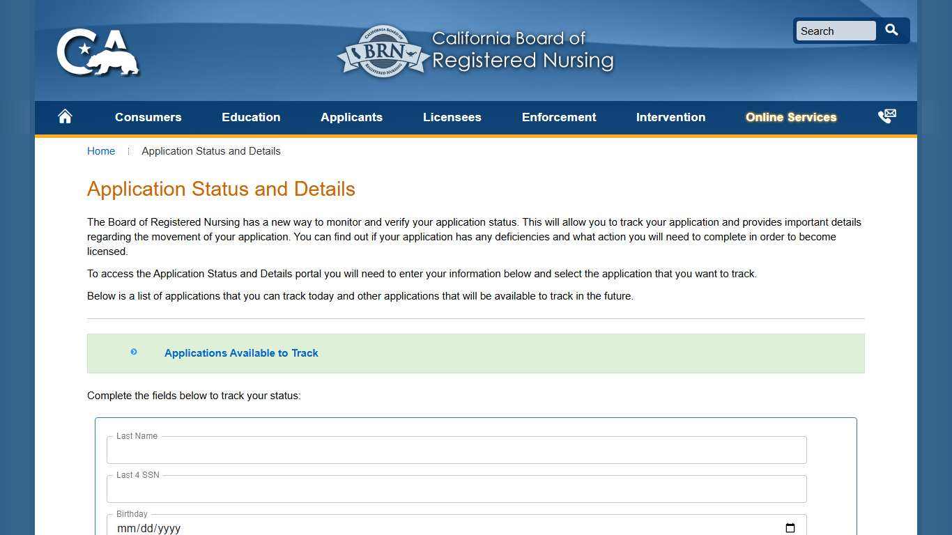 Application Status and Details